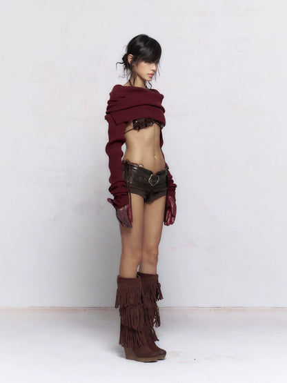 Flowers birds Market Elegant Two Tone Cowl Neck Pullover Long Sleeve Women Burgundy Black Blouse