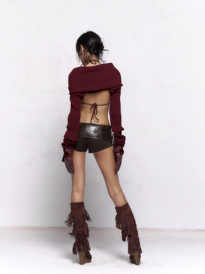 Flowers birds Market Elegant Two Tone Cowl Neck Pullover Long Sleeve Women Burgundy Black Blouse