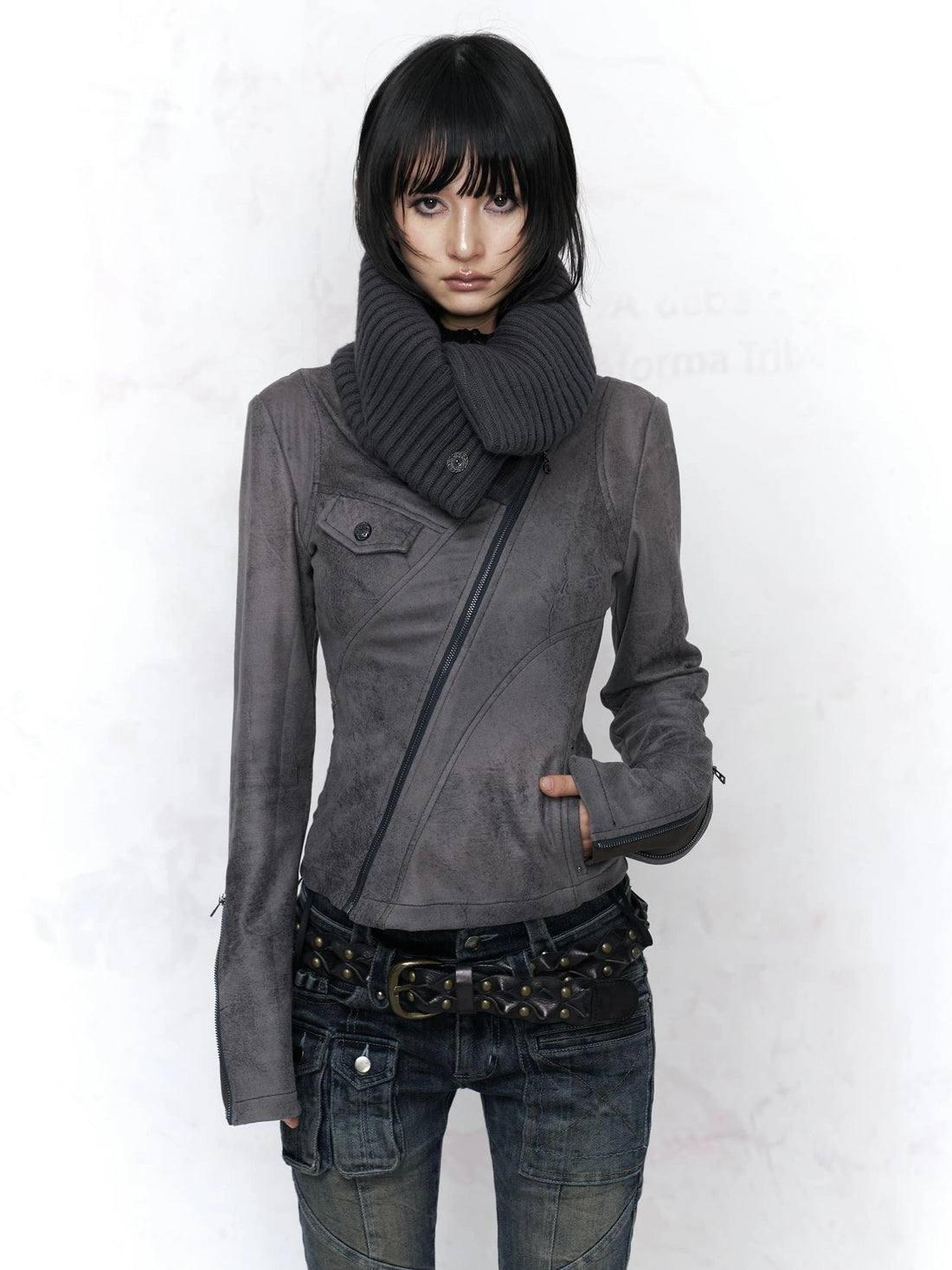 Flowers birds Market Embossed Faux Leather Slim Fit Zip Front Turn Down Collar Vintage Womens Jacket