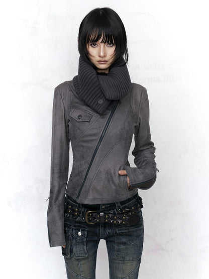 Flowers birds Market Embossed Faux Leather Slim Fit Zip Front Turn Down Collar Vintage Womens Jacket