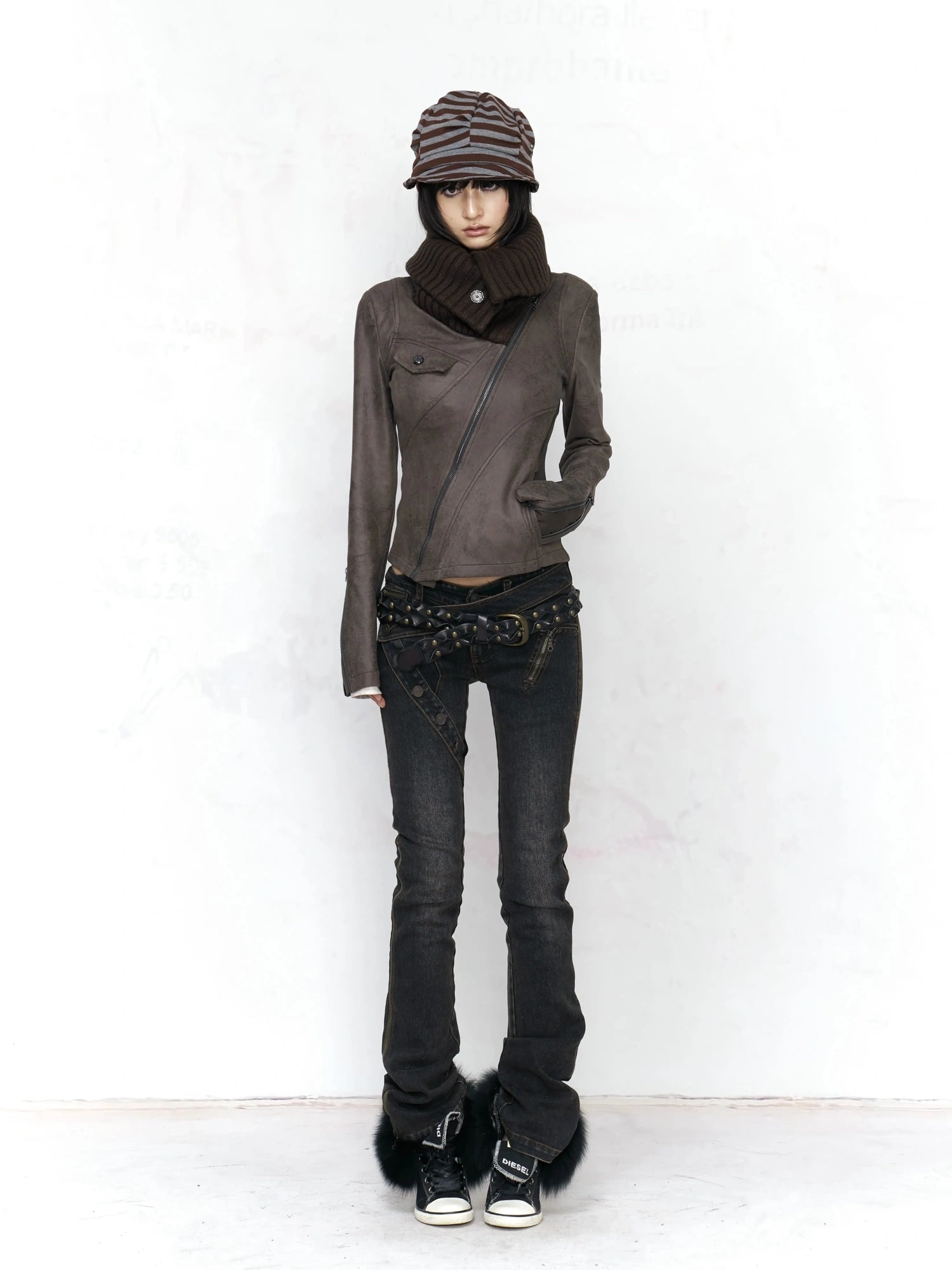 Flowers birds Market Embossed Faux Leather Slim Fit Zip Front Turn Down Collar Vintage Womens Jacket