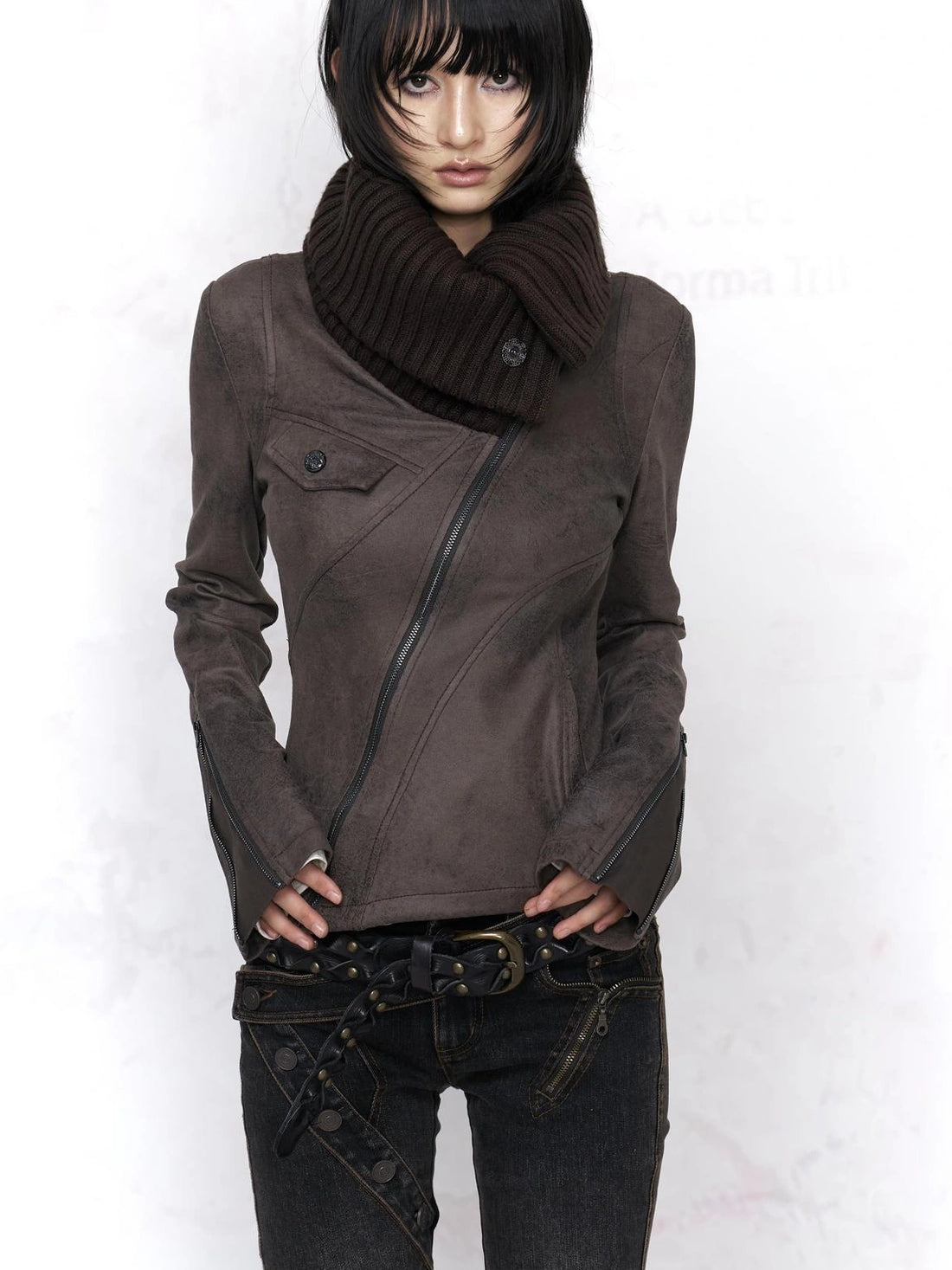 Flowers birds Market Embossed Faux Leather Slim Fit Zip Front Turn Down Collar Vintage Womens Jacket