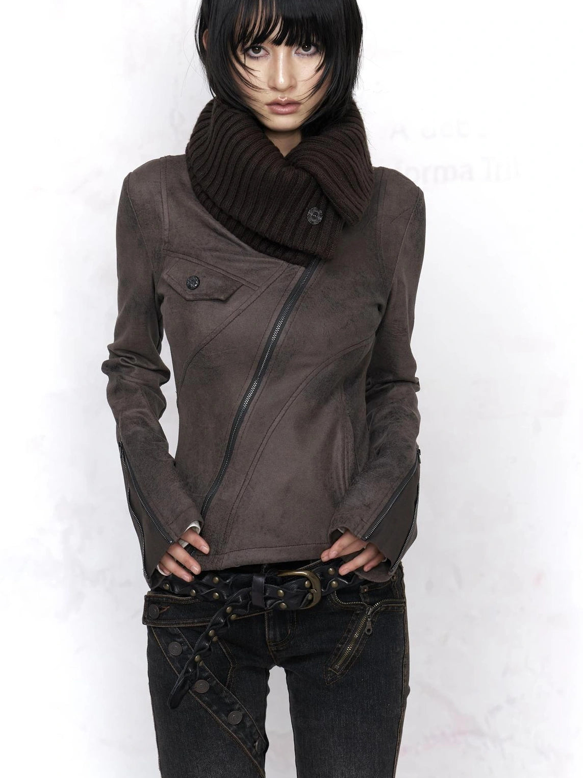 Flowers birds Market Embossed Faux Leather Slim Fit Zip Front Turn Down Collar Vintage Womens Jacket