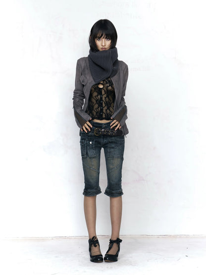 Flowers birds Market Embossed Faux Leather Slim Fit Zip Front Turn Down Collar Vintage Womens Jacket