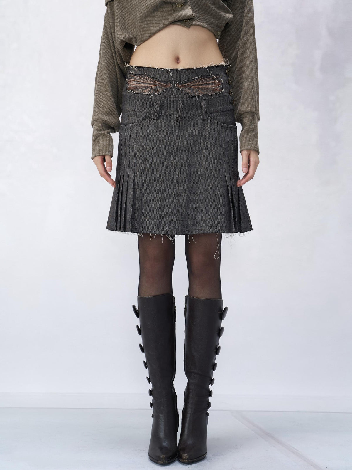 Flowers birds Market Embroidered Washed Pleated Women&