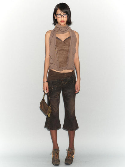 Faux Leather Knit Long Sleeve Top Stretch Slim Fit Multi-Way Wear