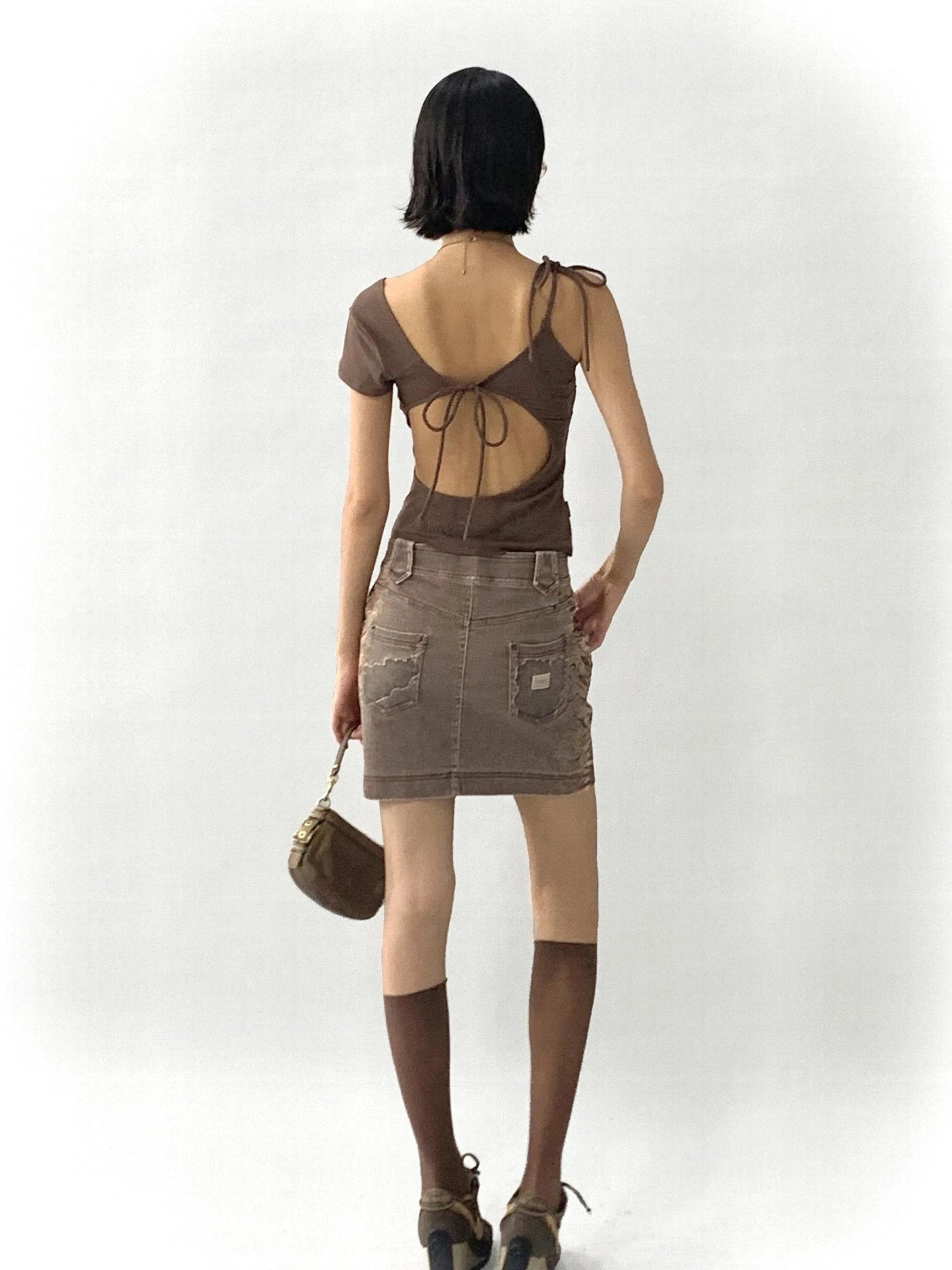 Denim Midi Skirt With Stretch And Leopard Print Wash