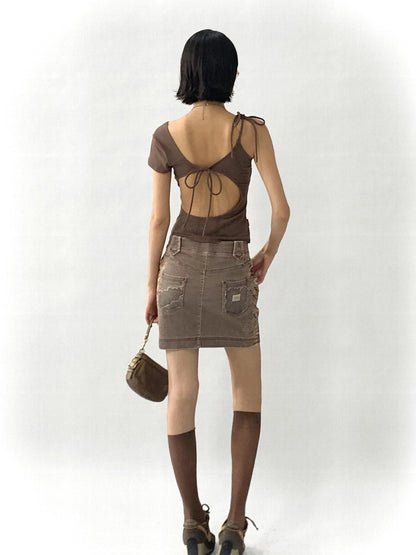 Denim Midi Skirt With Stretch And Leopard Print Wash