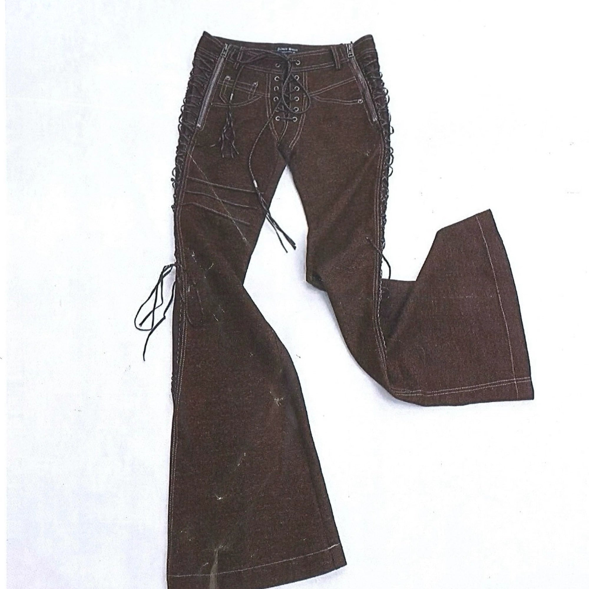 Flowers_birds_Market_Flattering_Slim_Fit_Lace_Up_Mid_Rise_Zip_Fly_For_Women_Brown_Non_Stretch_Jeans_MISSTT