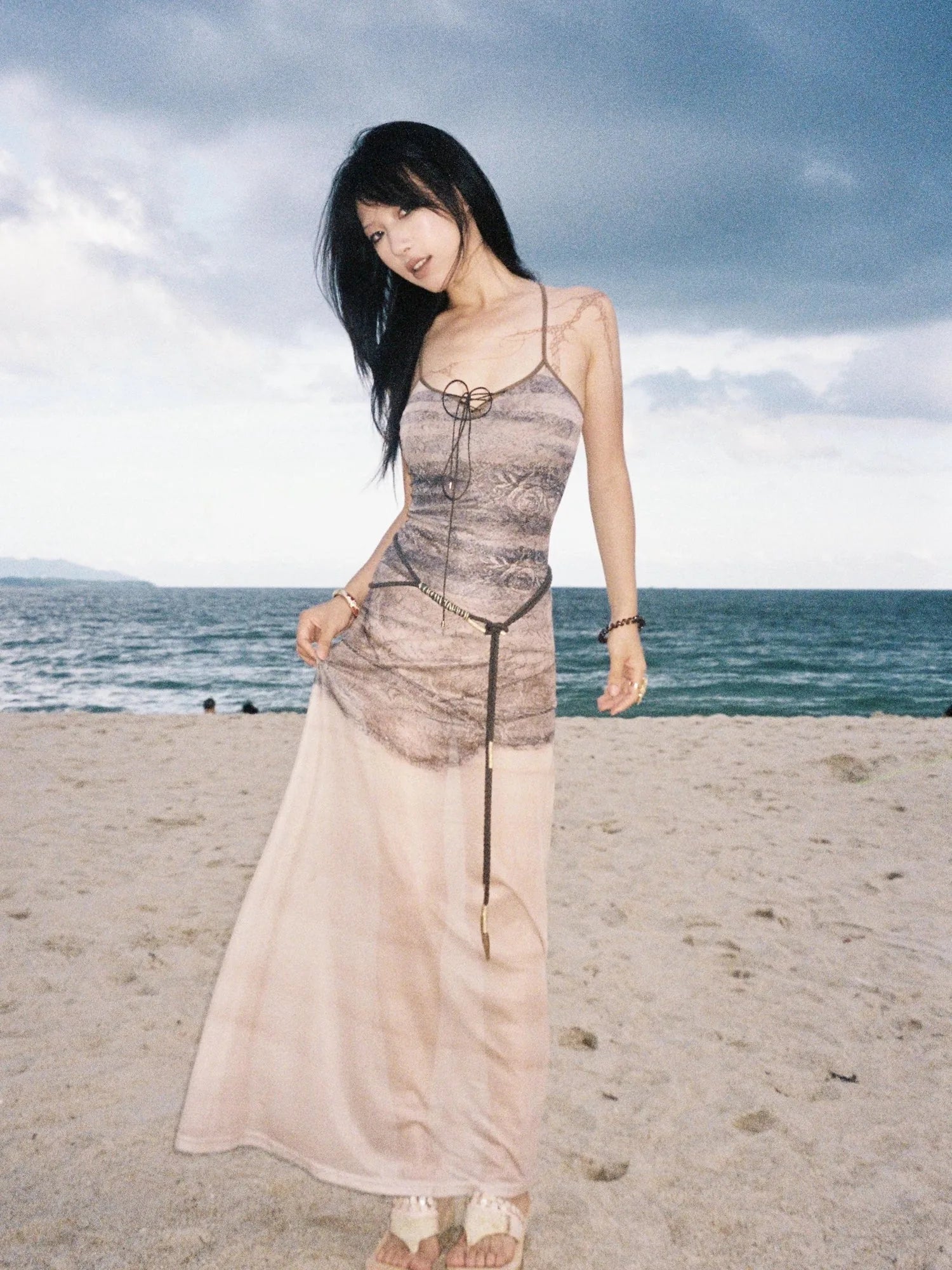 Print Sheath Mesh Dress With Slimming Silhouette