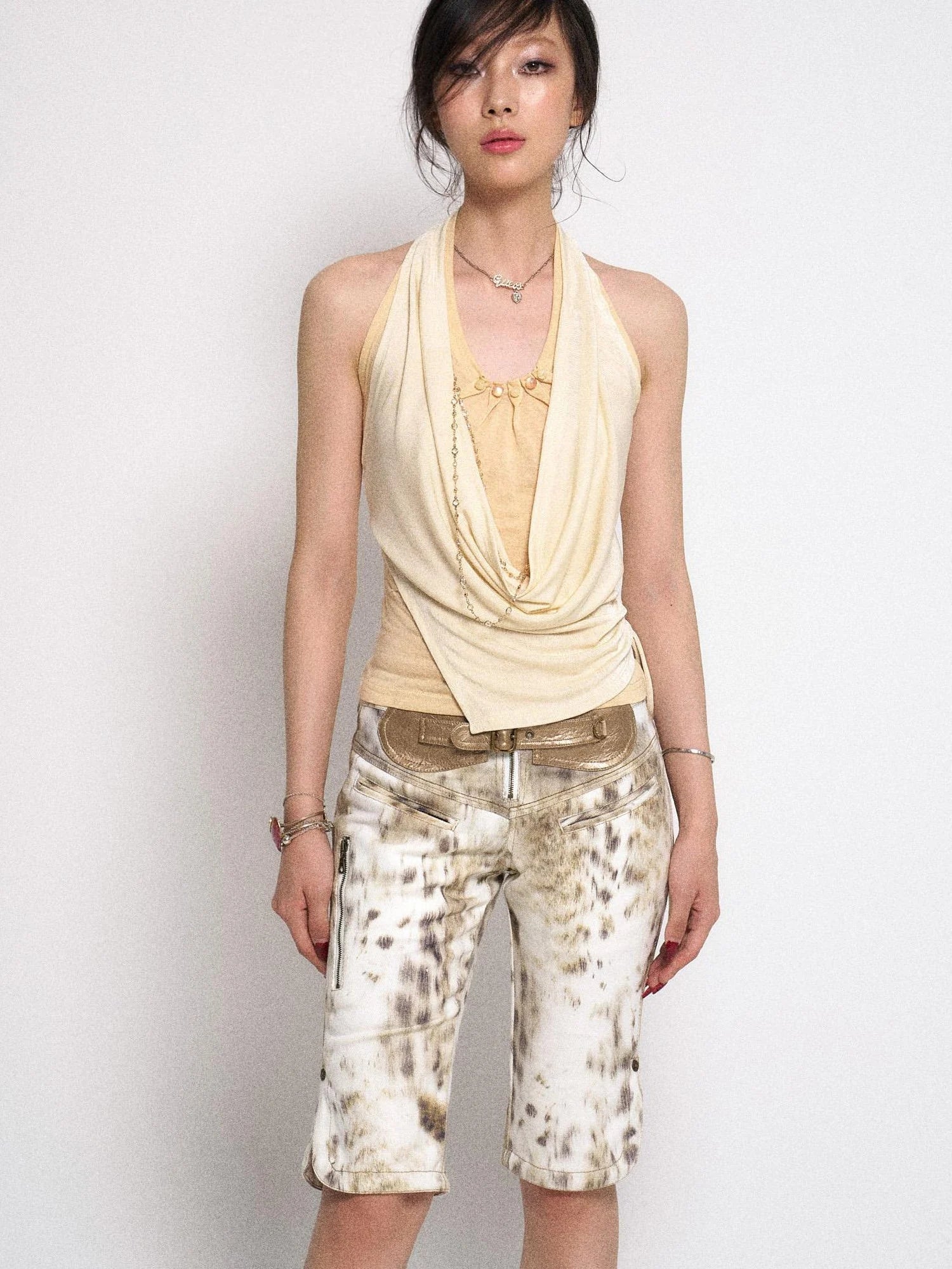 Textured Layered Halter Neck Crop Top