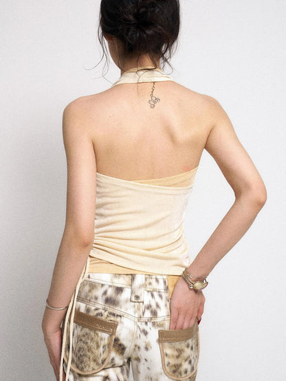 Textured Layered Halter Neck Crop Top