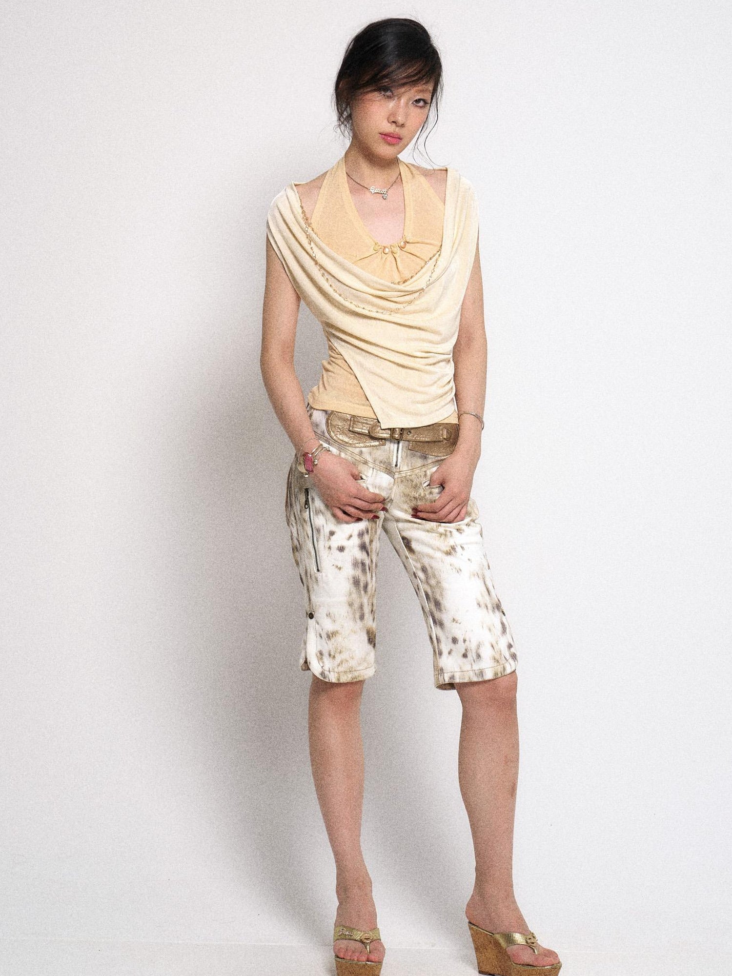 Flowers birds Market Floirds Textured Layered Halter Neck Crop Top