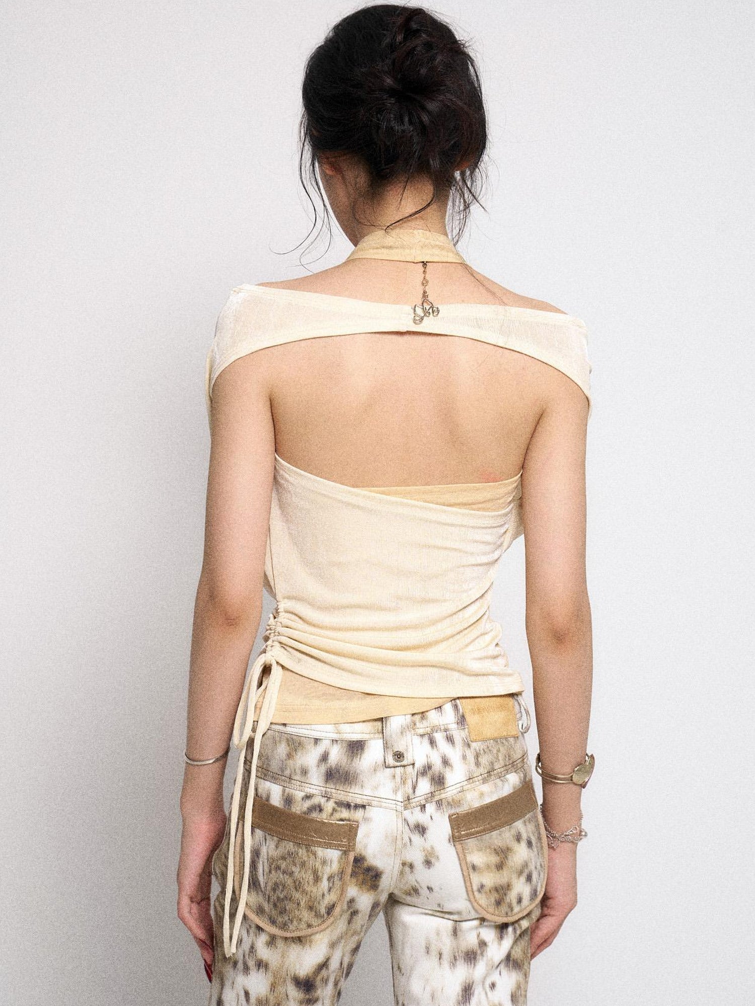 Flowers birds Market Floirds Textured Layered Halter Neck Crop Top