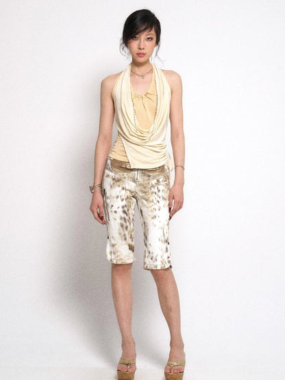 Textured Layered Halter Neck Crop Top