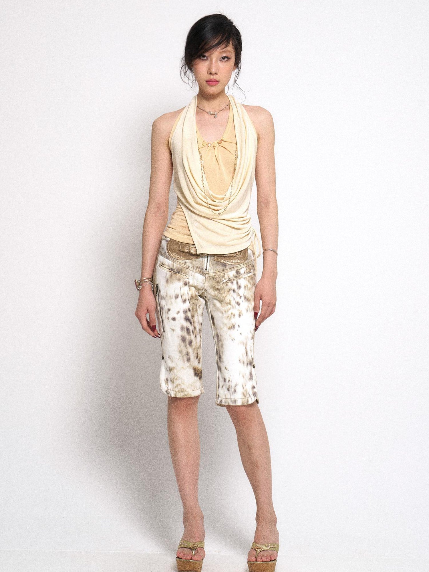 Flowers birds Market Floirds Textured Layered Halter Neck Crop Top