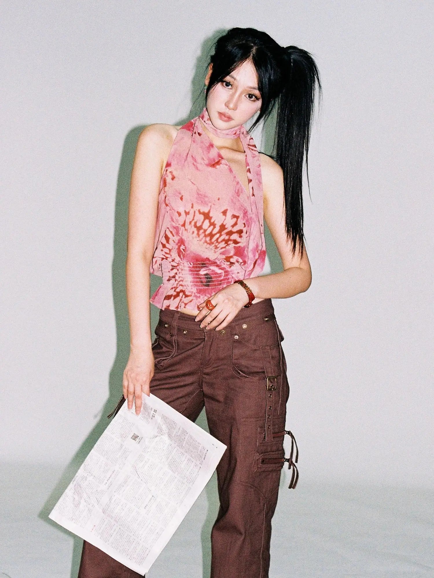 Abstract Print Halter Neck Tank Top