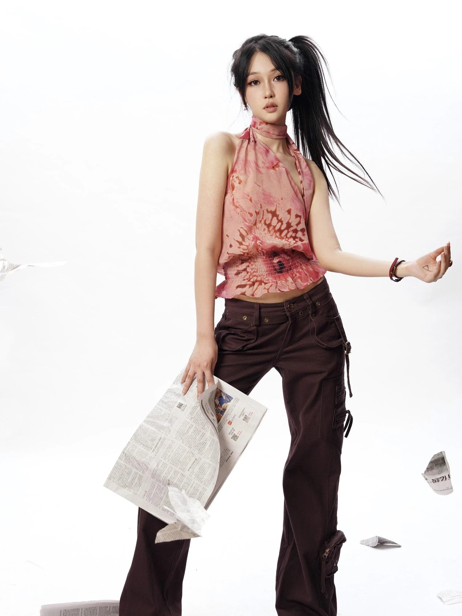 Abstract Print Halter Neck Tank Top