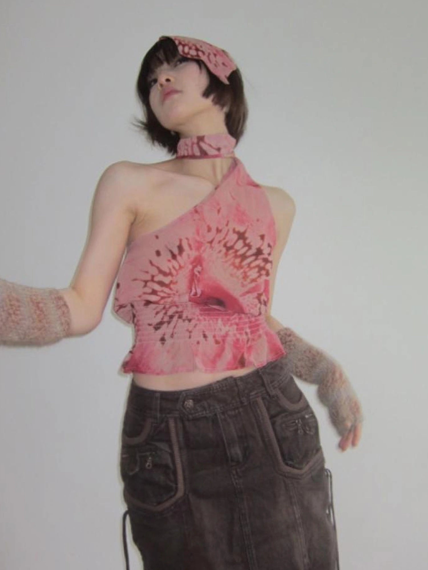 Abstract Print Halter Neck Tank Top