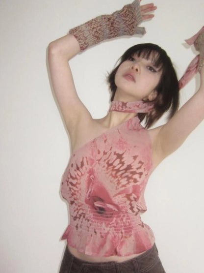 Abstract Print Halter Neck Tank Top