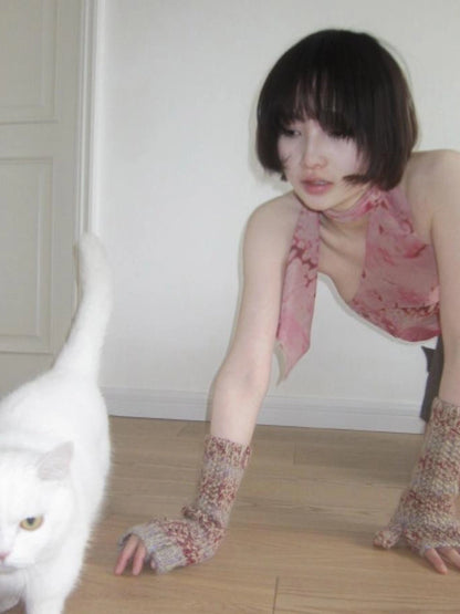 Abstract Print Halter Neck Tank Top