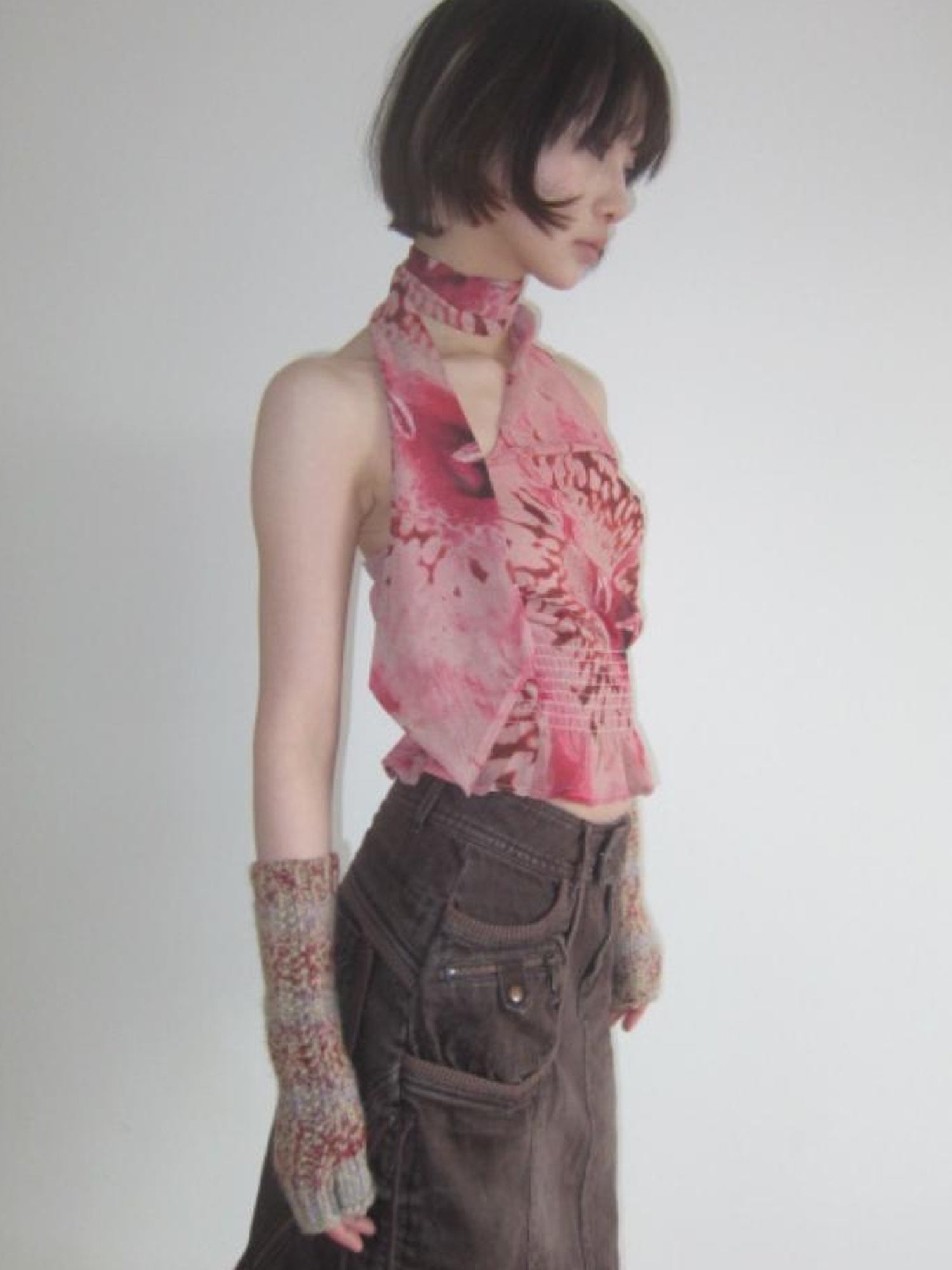Flowers birds Market Floral Abstract Print Halter Neck Tank Top