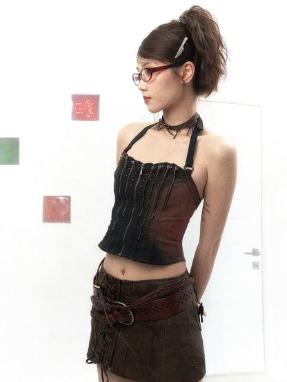 Flowers birds Market Floral Bird Embroidery Vintage Denim Corset Top