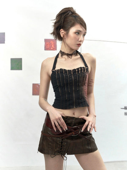 Embroidery Vintage Denim Corset Top