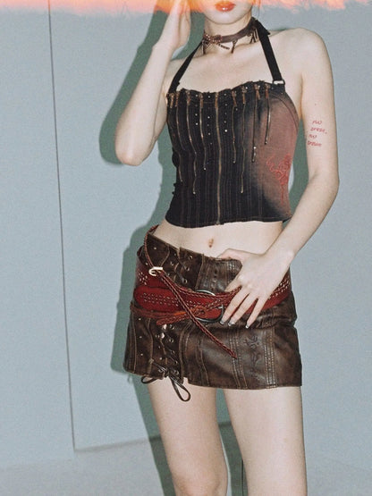 Embroidery Vintage Denim Corset Top