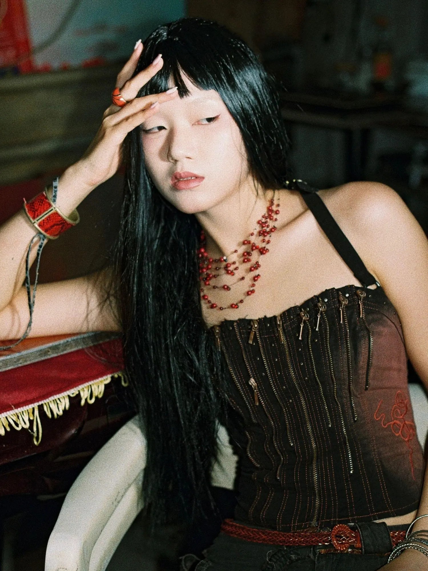 Embroidery Vintage Denim Corset Top