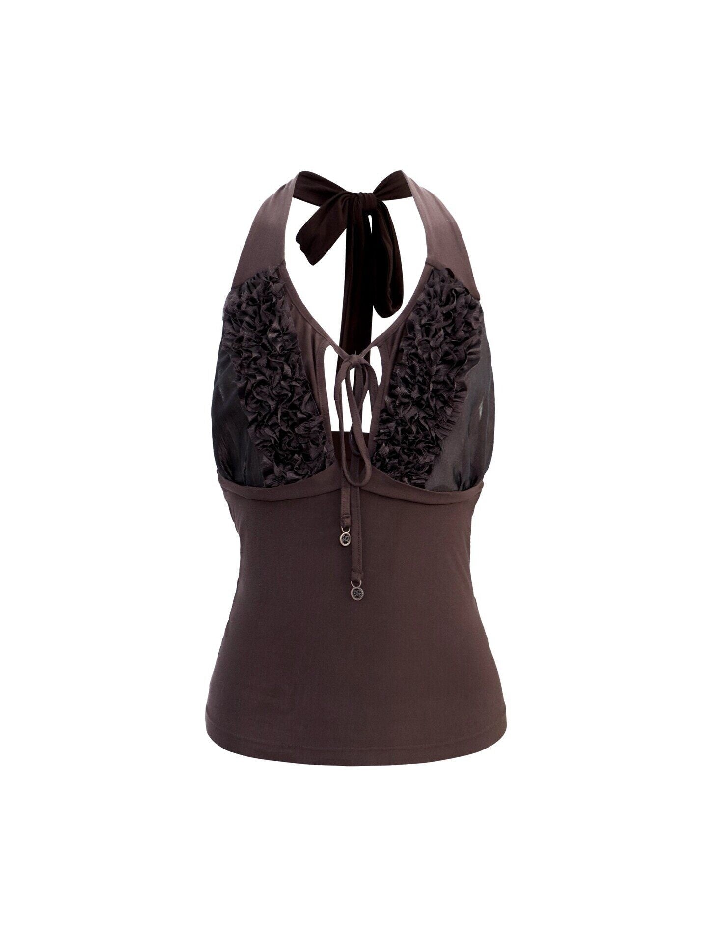 Flowers birds Market Floral Bird Print Slim Halter Neck Casual Women Deep Brown Tank Tops