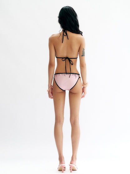 Flowers birds Market Floral Print Bikini Set with Ruffle Mesh Skirt
