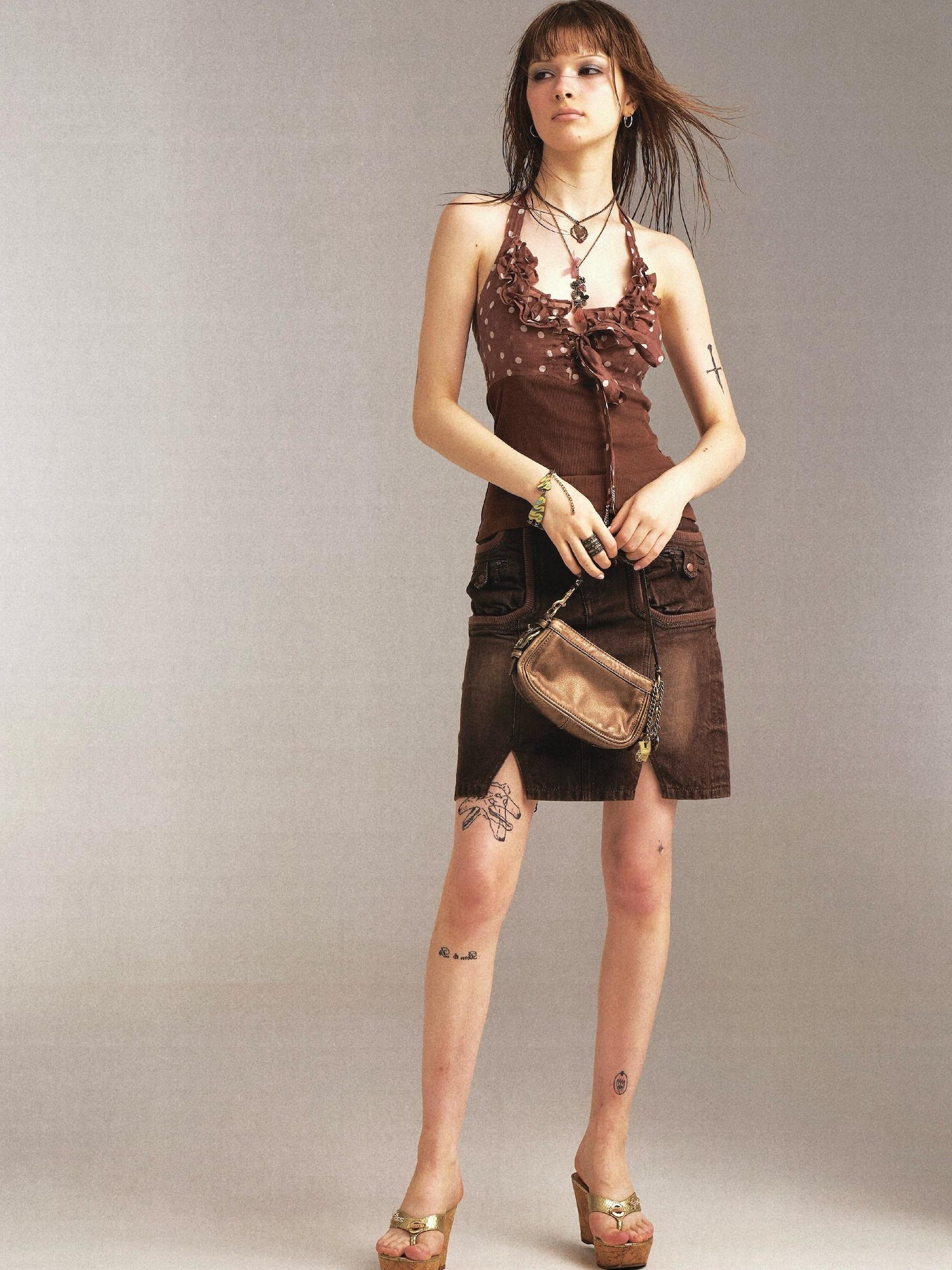 Flowers birds Market Flower Bird Print Denim Paneled Denim Skirt