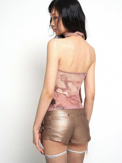 Flowers birds Market Flowy Floral Mesh Halter Top With Lace Trim