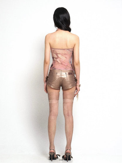 Flowy  Mesh Halter Top With Lace Trim