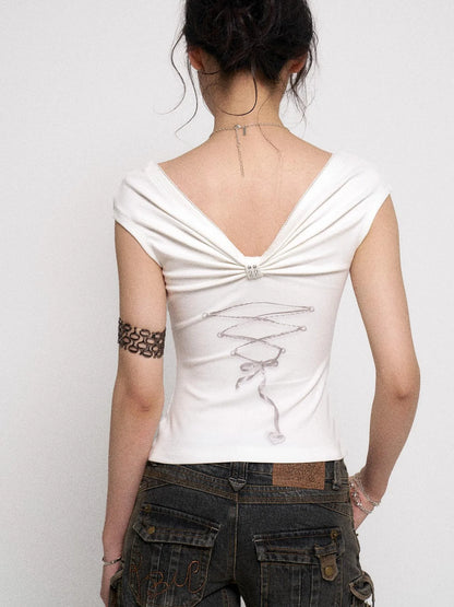 Floyd Diamond Bow Backless Sleeveless Slim Fit Tee