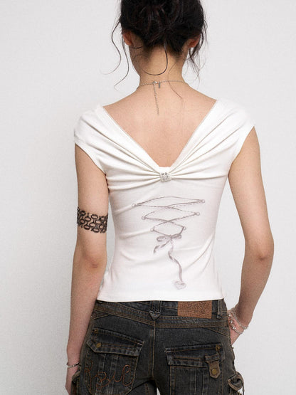 Flowers birds Market Floyd Diamond Bow Backless Sleeveless Slim Fit Tee