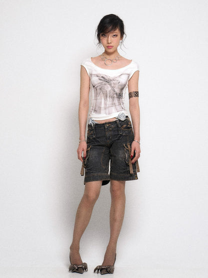 Flowers birds Market Floyd Diamond Bow Backless Sleeveless Slim Fit Tee