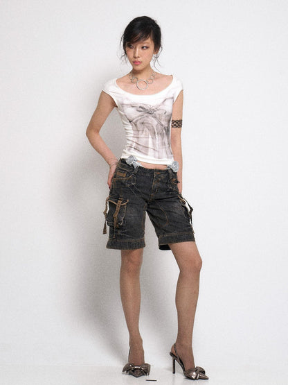 Flowers birds Market Floyd Diamond Bow Backless Sleeveless Slim Fit Tee
