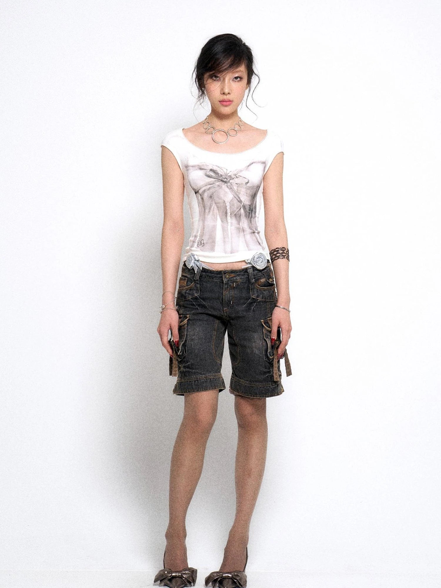 Floyd Diamond Bow Backless Sleeveless Slim Fit Tee