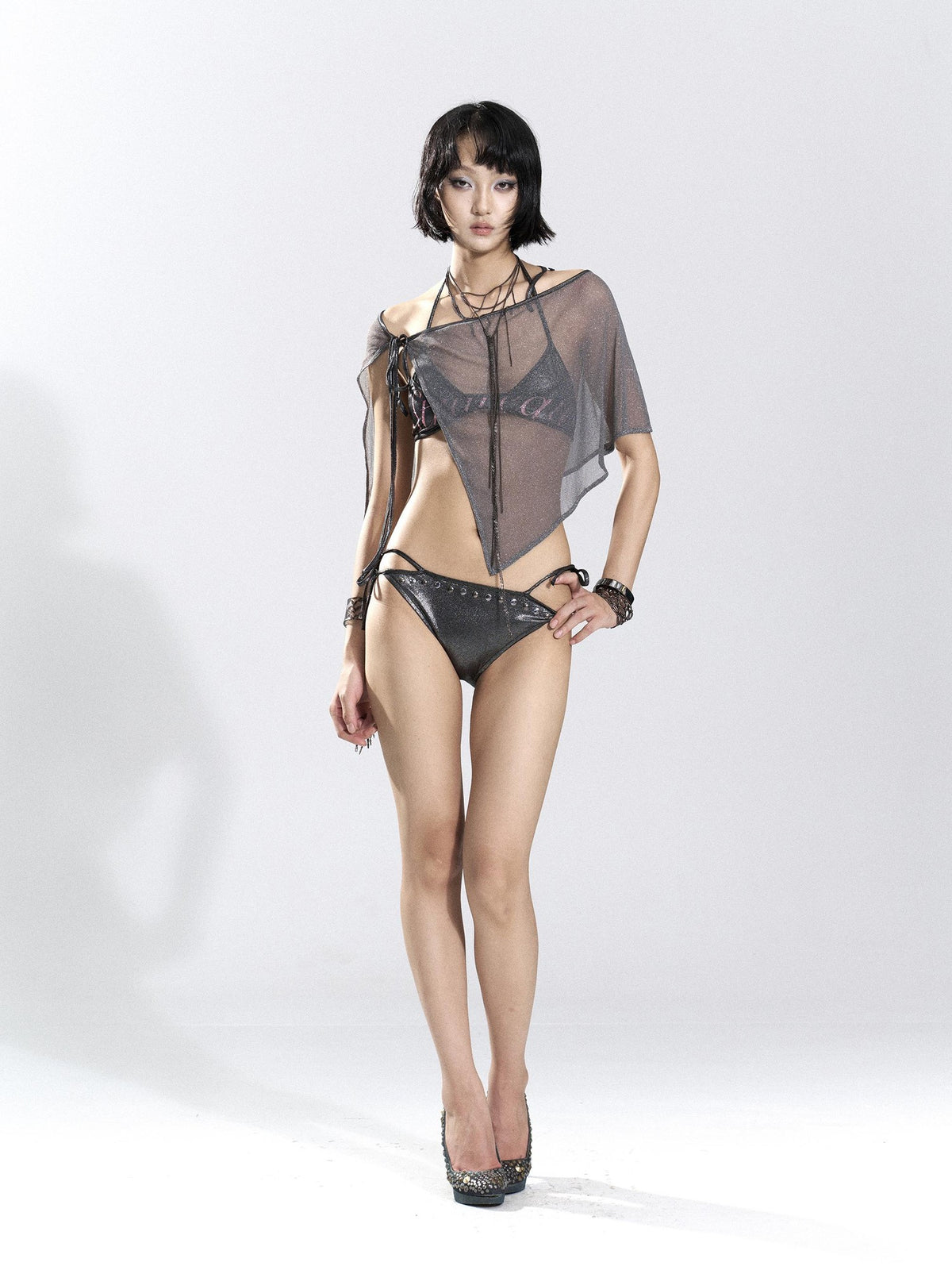 Flowers birds Market Foil Print Halter Mesh Women&