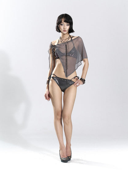 Flowers birds Market Foil Print Halter Mesh Women&
