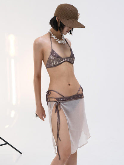 Flowers birds Market Foil Print Halter Mesh Women&