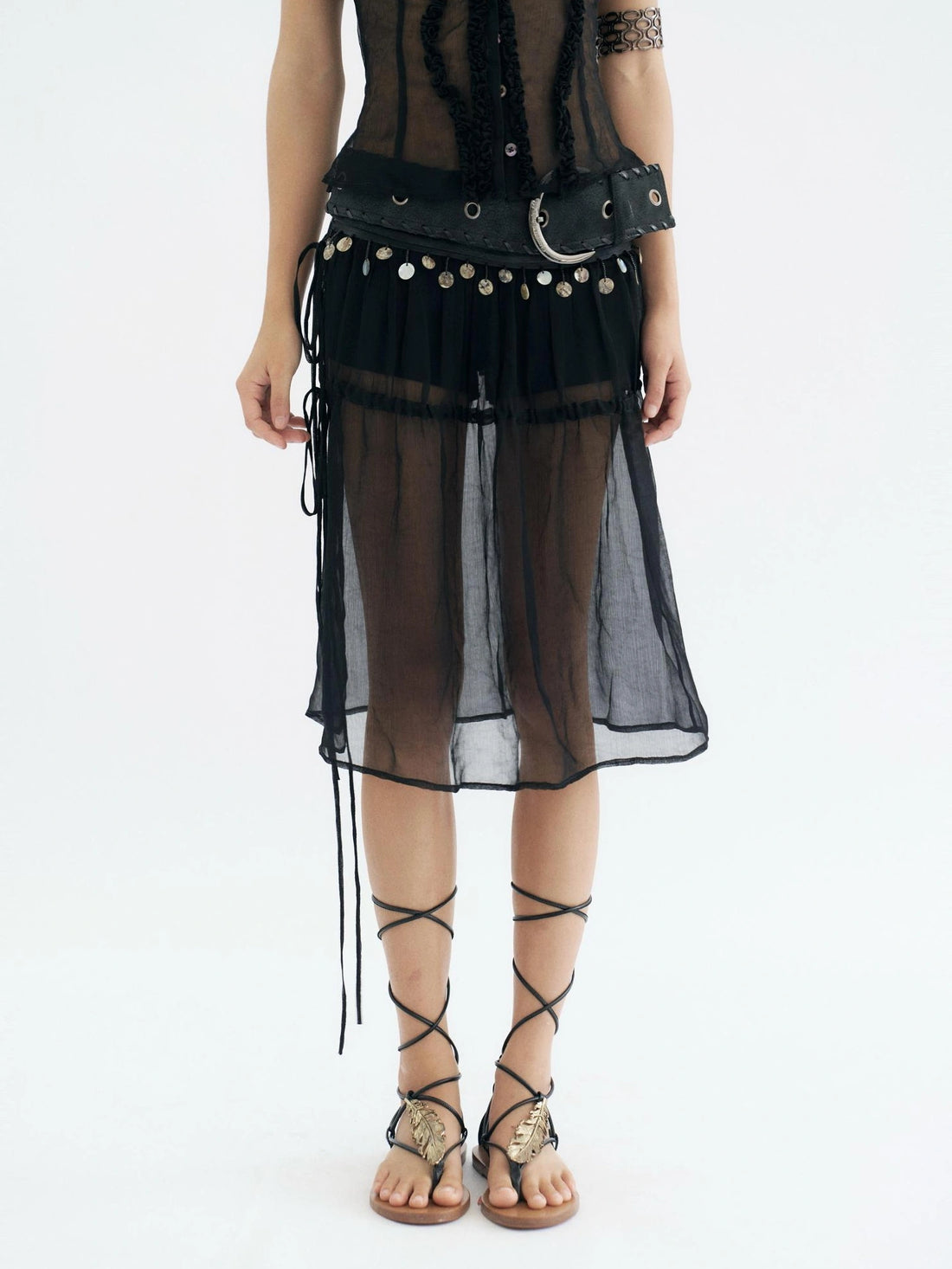 Flowers birds Market Fringe Hem Pleated Cotton Denim A Line Mid Rise Women Citywalk Midi Skirt