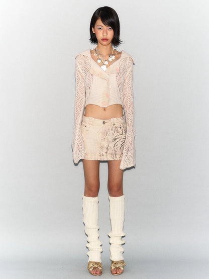 Gradient Leopard Print Washed Denim Mini Skirt