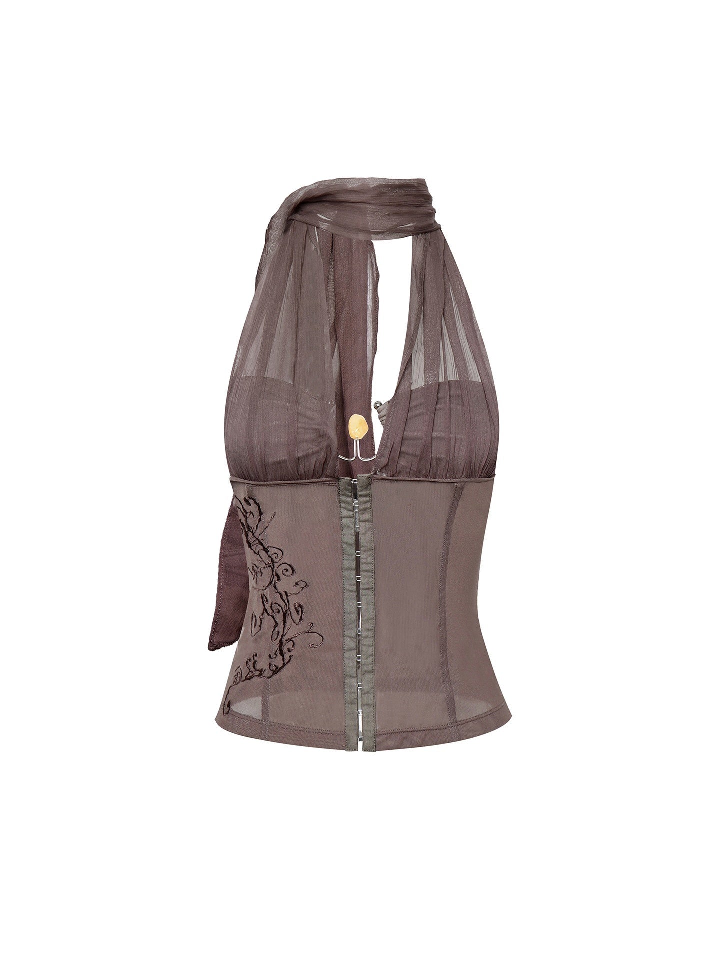 Flowers_birds_Market_Gray_Purple_Ring_Buckle_Ribbon_Mesh_Faux_Two_Piece_Women&