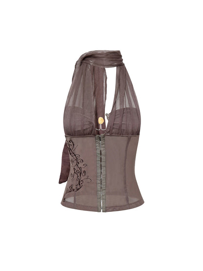 Flowers_birds_Market_Gray_Purple_Ring_Buckle_Ribbon_Mesh_Faux_Two_Piece_Women&