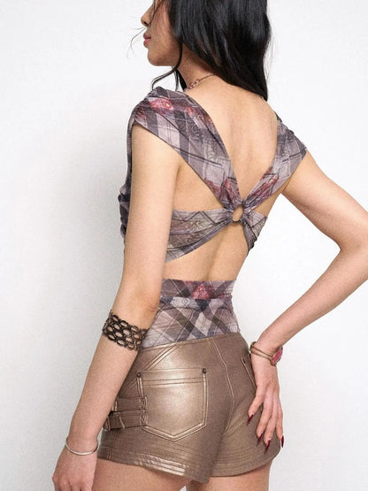 Grid  Sheer Mesh Camisole Top