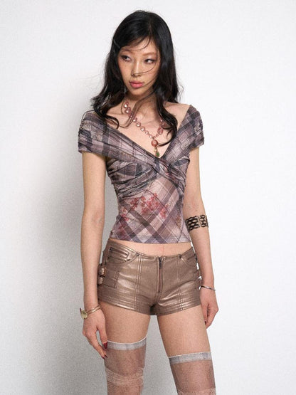 Flowers birds Market Grid Floral Sheer Mesh Camisole Top