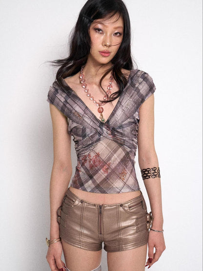 Flowers birds Market Grid Floral Sheer Mesh Camisole Top